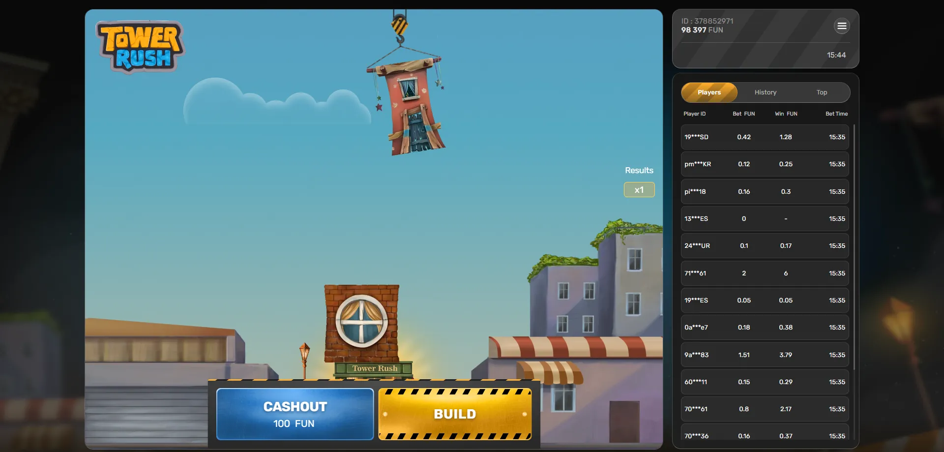 لعبة tower rush crash game من Galaxsys — بناء الأبراج والمضاعفات